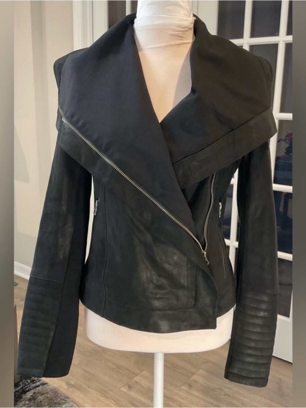 Lucky Brand Black Mixed Media Suede & Leather Moto Jacket -